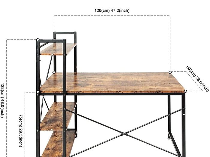 Computer Desk, Writing Desk with 4 Tier DIY Storage Shelves on Left or Right, 120 60 122cm Work Table for Office Living Room, Steel Frame, Industrial (FREE SHIPPING)