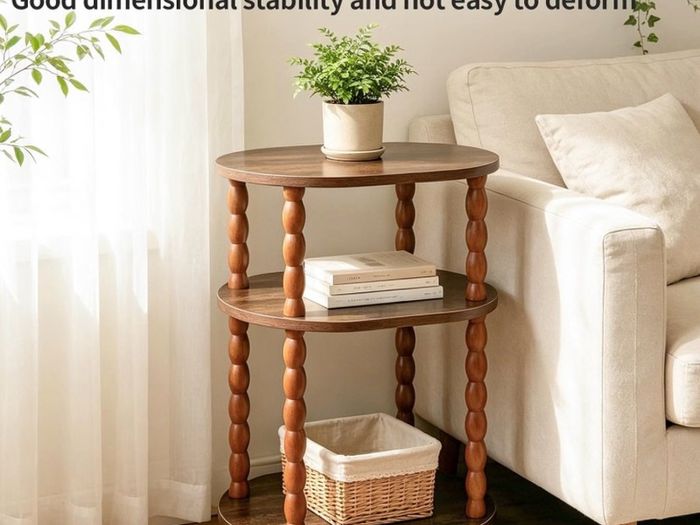 3-Tier Small End Table with Storage Shelf, Vintage Retro furniture Bedside Coffee oval Table Night Stand for Living Room, Bedroom, Office and Small Spaces oak Black (Rustic Walnut)