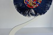 Navy Multi Coloured Crystal Fringe Disc Earrings