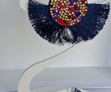 Navy Multi Coloured Crystal Fringe Disc Earrings