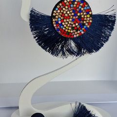 Navy Multi Coloured Crystal Fringe Disc Earrings