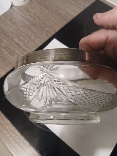 Vintage John Grinsell & Son's  cut glass bowl with silver plated rim