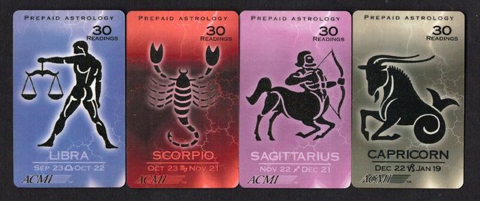 ACMI Set of 12 Astrology Prepaid Call Cards Used
