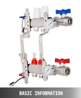 BRAND NEW 2-Branch PEX Radiant Floor Heating Manifold 1/2" Pex Manifold With Flow Meters Stainless Steel Radiant Floor Manifold Set