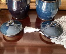 Vintage BHS Brecon Blue Storage Jars Lidded Stoneware Pots Pair
