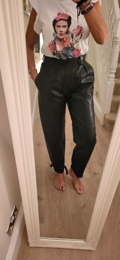 Vintage black genuine SPHINX leather pegged style high waisted pants with side and back pockets  14UK - Fit (12-14UK)