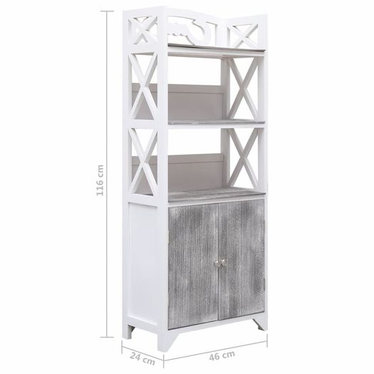 Bathroom Cabinet White and Grey 46x24x116 cm Paulownia Wood