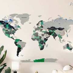3D Premium Wooden World Map with Country Borders Country Names Capital Names US and Canada Borders and Names World Biggest City Names World Biggest Rivers World Biggest lakes World Main Roads 3D Map Effect