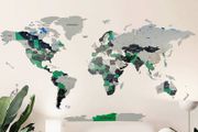 3D Premium Wooden World Map with Country Borders Country Names Capital Names US and Canada Borders and Names World Biggest City Names World