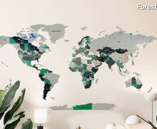 3D Premium Wooden World Map with Country Borders Country Names Capital Names US and Canada Borders and Names World Biggest City Names World