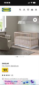 IKEA sniglar cot and baby elegance mattress