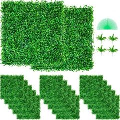 NEW SALE | Artificial Boxwood Panel UV 48pcs Boxwood Hedge Wall Panels Artificial Grass Backdrop Wall 10X10" 4cm Green Grass Wall Fake Hedge for Decor Privacy Fence Indoor Outdoor Garden Backyard