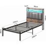 3ft Single Bed Frame with Storage Upholstered Headboard, LED Light & Charging Station Image 2