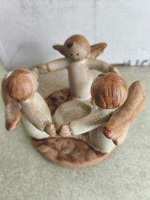Angels Friendship Circle Ceramic Candle Tea Light Holder Wings White 3 Angels