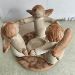Angels Friendship Circle Ceramic Candle Tea Light Holder Wings White 3 Angels