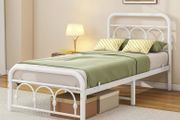 3ft Single Bed Frame with Headboard(90x190cm),Metal Arched Single Size Bed Base