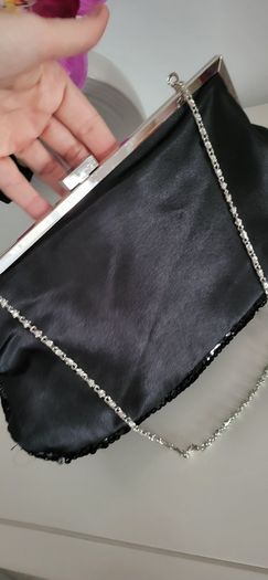 Black bling clutch bag with chain strap