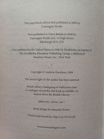 The Gargoyle by Andrew Davidson (Fantasy Romance Paperback 2008)