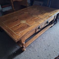 Large heavy rectangular teak coffee table