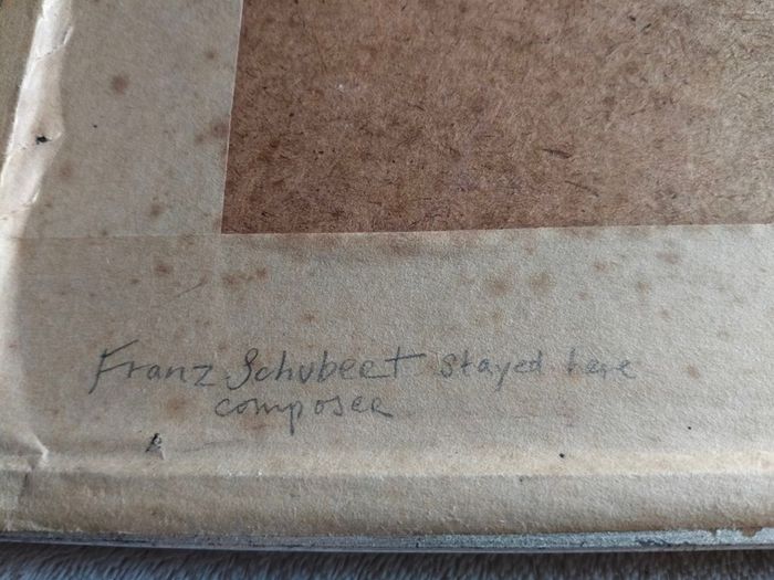 Vintage Hans Weber Signed Etching on Silk - Franz Schubert Landmark