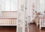 jewelry cabinet, 360 rotatable, full-length mirror, lockable jewelry organizer, with small mirror, shelves on the back, white with wood grain
