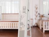 jewelry cabinet, 360 rotatable, full-length mirror, lockable jewelry organizer, with small mirror, shelves on the back, white with wood grain