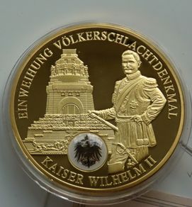 Kaiser Wilhelm II 24 Karat Gold plated Proof 1813 Monument to the Battle of the Nations