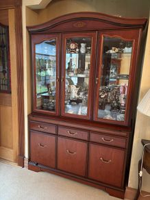 Vintage Mahogany 3-Door Display Cabinet & Sideboard Dresser