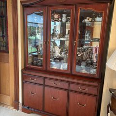 Vintage Mahogany 3-Door Display Cabinet & Sideboard Dresser
