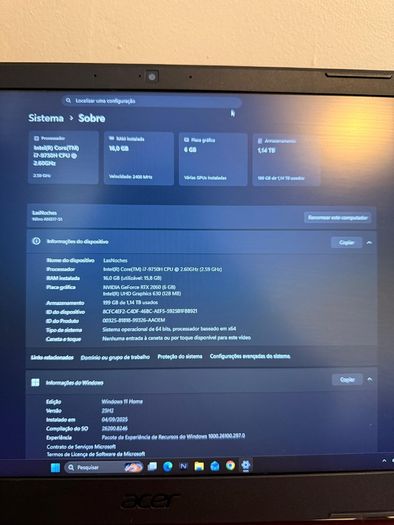 Gaming Laptop Acer Nitro 5 RTX 2060 i7 16GB 1TB SSD 17.3" 120Hz