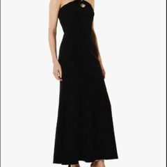 Karen Millen Crossover Neck Side Split Maxi Dress, Black size 10