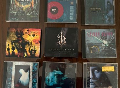 Nine CDs by Canadian band Skinny Puppy and a bootleg. Five euros each or fifty euros for the lot including postage.