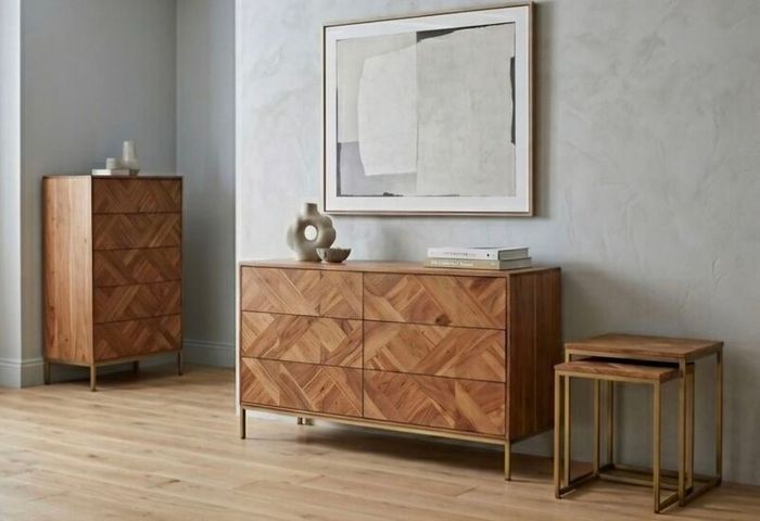 Swoon Norrebro 6 Drawer Chest  Mint Condition Solid Acacia & Brass (Mid Century / West Elm Style)
