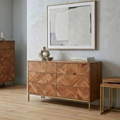 Swoon Norrebro 6 Drawer Chest  Mint Condition Solid Acacia & Brass (Mid Century / West Elm Style)