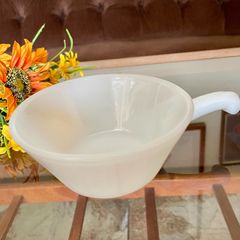 Vintage Mid Century Anchor Hocking Fire King Ovenproof Milk Glass Bowl with Handle 1960 1970s