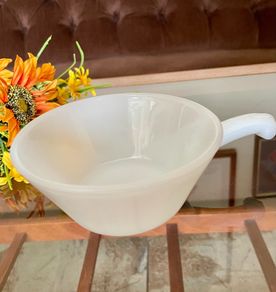 Vintage Mid Century Anchor Hocking Fire King Ovenproof Milk Glass Bowl with Handle 1960 1970s