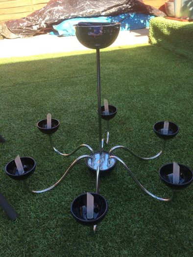 Two chandeliers for sale. Both in good condition. One of the cups is damaged (see photos for better description) not noticeable when hung. Everything else in good condition