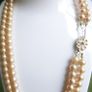 Vintage ART DECO champagne glass pearl hand knotted 2 rows necklace Image 3