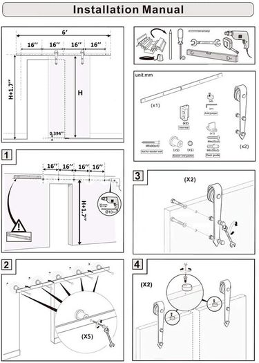 Sliding Door Rectangular 183 cm Easy Installation Complete Accessories Sliding Door System Wooden Door