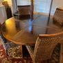 Walnut veneer dining table and four rattan dining chairs Image 5