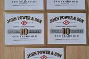 Lot of 5 vintage  John Power &amp; Son 10 years old Dublin whiskey labels No1
