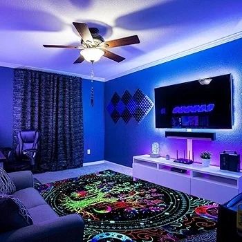 Blacklight Tree of Life Rug, UV Reactive Neon Fluorescent Area Rug, Non-slip Luminous Life Tree Moon & Sun Carpet, Glow in The Dark Boho Decor for Playroom Bedroom Living Room 180x120cm