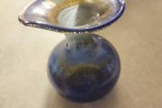 Studio Art Glass Bud Vase Ittig Glasatelier 5  inches Jack in the Pulpit Hand Blown Blue