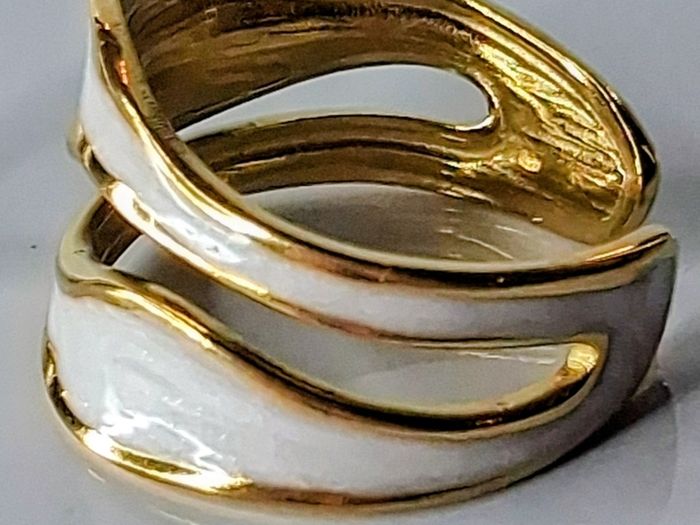 Double Layer Geometric White & Gold Open Ring