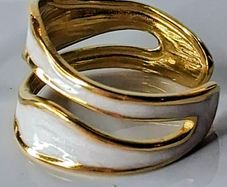 Double Layer Geometric White & Gold Open Ring