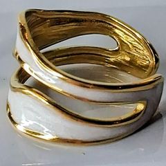 Double Layer Geometric White & Gold Open Ring