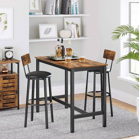 NEW SALE Bar Stools, Set of 2 PU Upholstered Breakfast Stools, 75.4 cm Tall Seat, Footrest, Simple Assembly, Industrial, for Dining Room Kitchen Counter Bar, Rustic Brown and Black