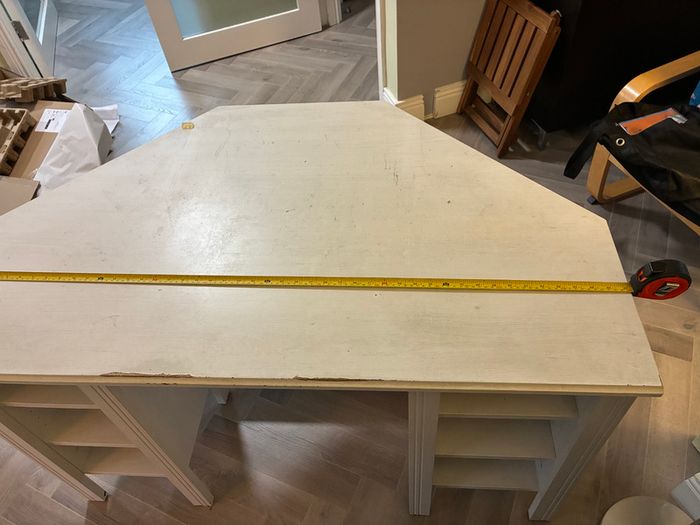 White wood corner desk unit