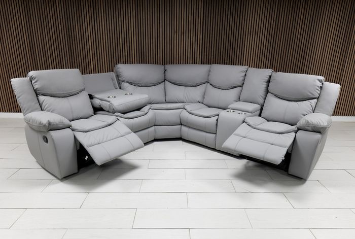 Valerie Corner Light Grey Leather Recliner Sofa