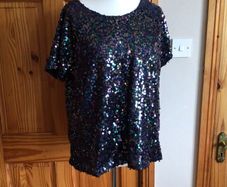 Next Ladies Festive Blue Sparkly Sequin Evening wear party Top Size 18 BNWTS Includes postage